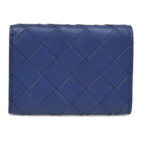 BOTTEGA VENETA INTRECCIATO Trifold Compact Wallet Leather Blue Italy 35KA812 - Picture 4 of 16